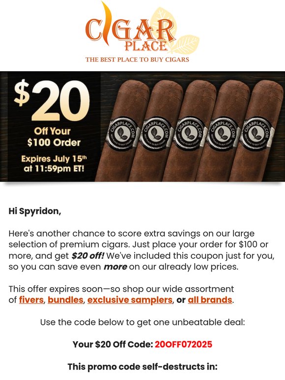 Hi Spyridon, Ready to Save $20?