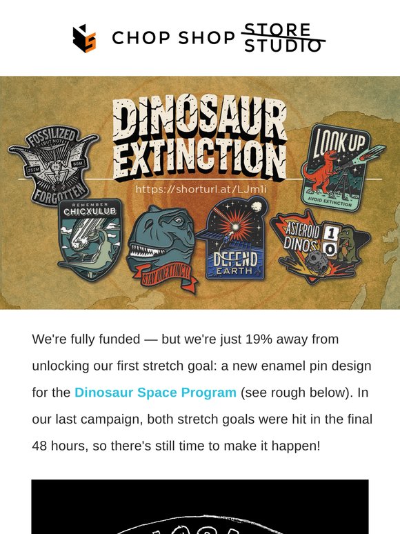 30 Hours to Go: Still Time to Save 20% on Our New Dinosaur Extinction Enameled Pins