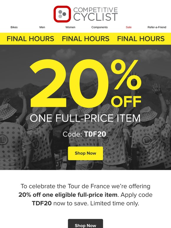 Just a few more hours for code TDF20!
