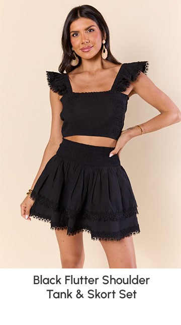 Sweet Talk Black Flutter Shoulder Tank and Skort Set