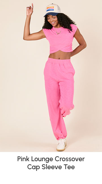 Tinley Pink Lounge Crossover Cap Sleeve Tee