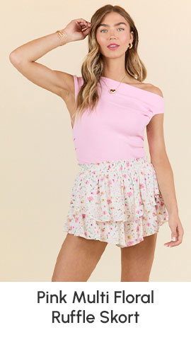 Own It Pink Multi Floral Ruffle Skort