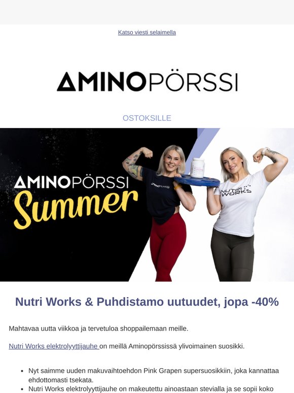 Nutri Works ja Puhdistamo uutuudet, jopa -40%
