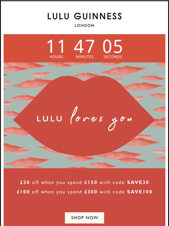 Last day to shop £30 off £150 and £100 off £300 💋