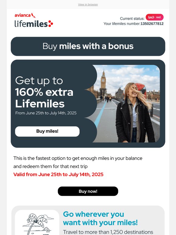 ⏳Hours left! Up to 160% bonus when buying miles ends today