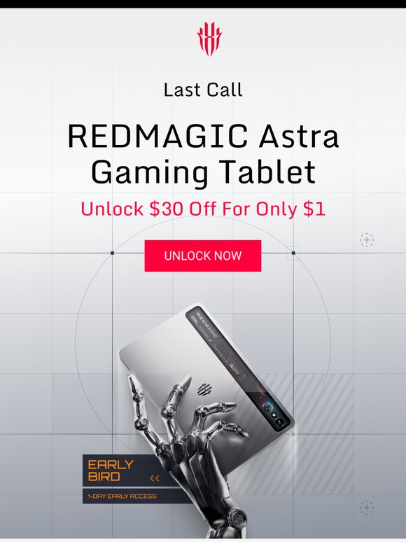 ⏰Only 24 hours left –  Grab $30 OFF the REDMAGIC Astra Gaming Tablet for only $1!