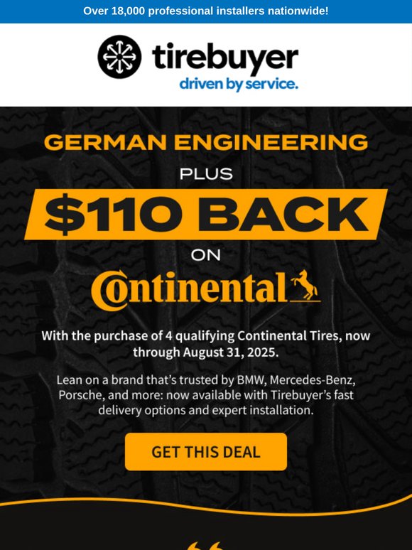 Score $110 Back on Continental Tires 🌟
