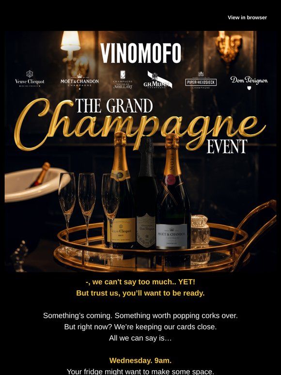 —, Heads up! 🍾The Champagne Sale of the Year lands 9am Wednesday  🍾