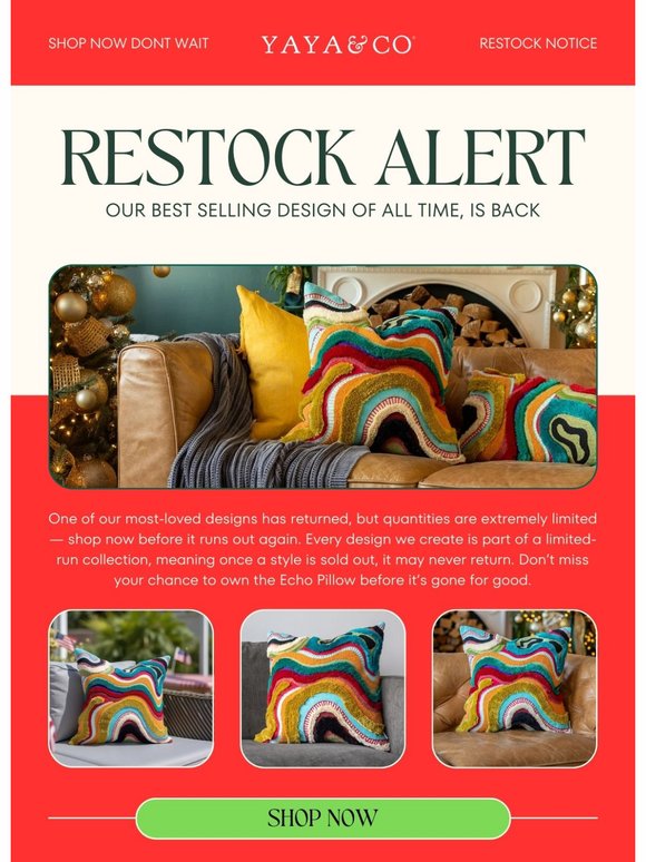 🚨RESTOCK ALERT: The Iconic Echo Square Pillow is Back! 🌈