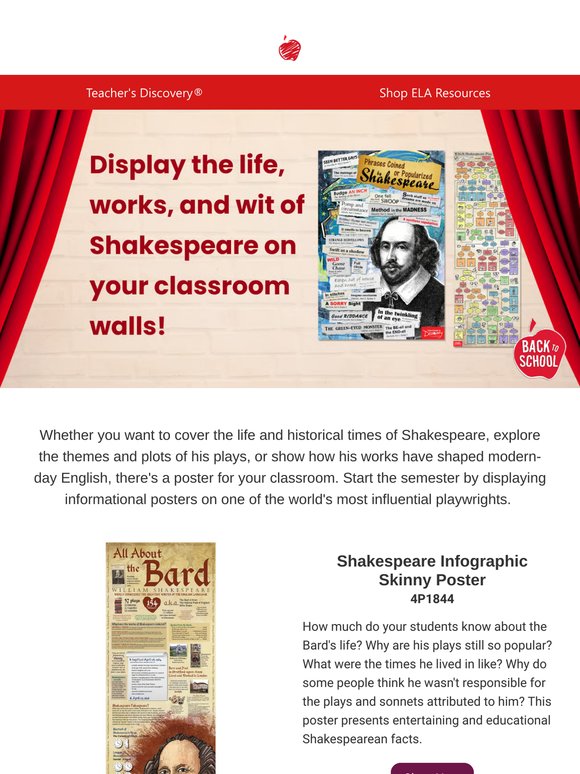 Set the Stage for a Great Year with Posters Highlighting Shakespeare's Works, Life, and Quotes 😎