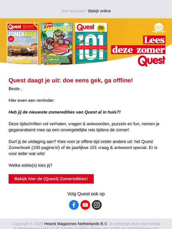 Vergeet je zomer niet te starten met de mooiste Quest vakantienummers!