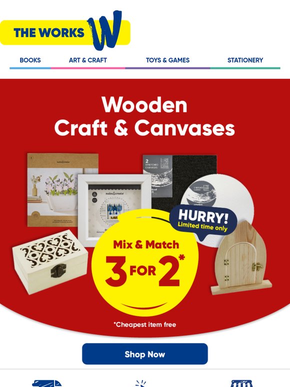 3 for 2 on Wooden Craft and Canvases