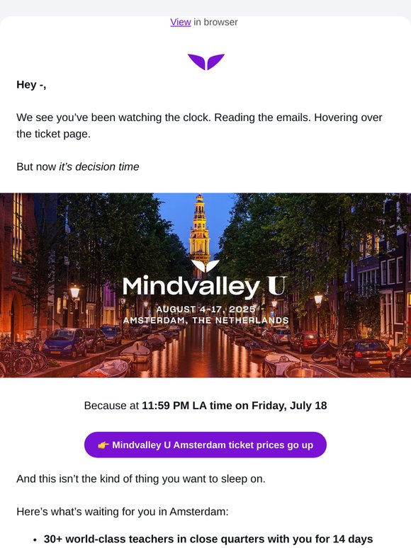 Final Week to Lock In Your Spot at Mindvalley U Amsterdam