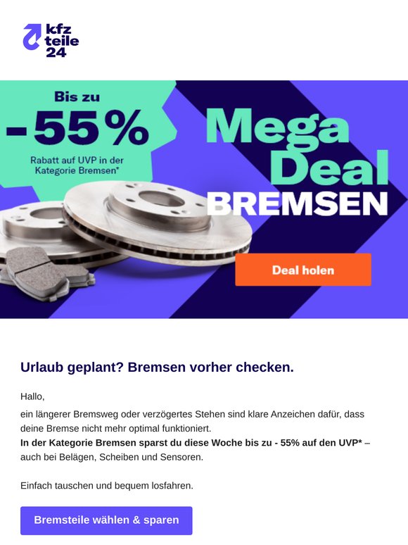 Bremsentausch vor dem Urlaub? Jetzt bis zu - 55% auf den UVP* sparen