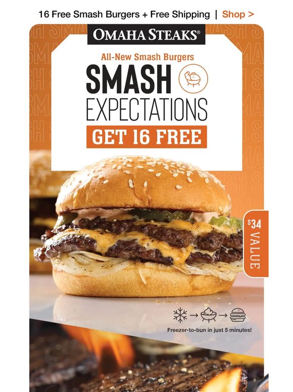 Get 16 FREE smash burgers & FREE shipping!