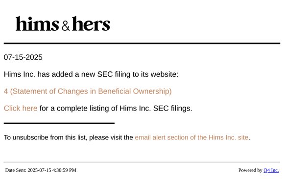 Hims Inc. - 4 (Statement of Changes in Beneficial Ownership) SEC Filing