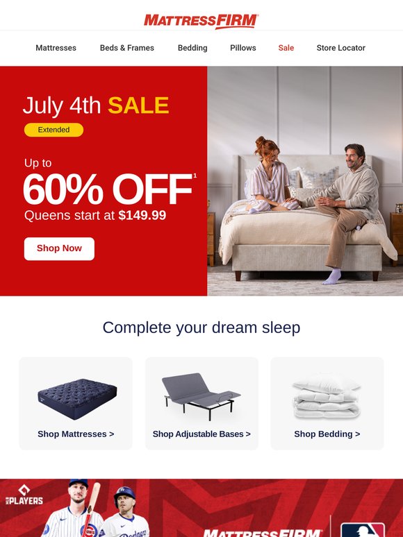 Up to 60% off your dream mattress 😴 Save at our extended July 4th Sale