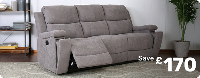 Ledbury grey 3 seater recliner sofa, save £170