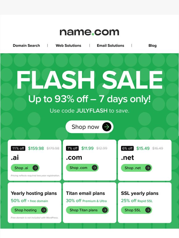 FLASH SALE - Save on $1.99 domains + discounted products!