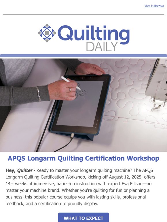 New Session Alert! Get Certified in Longarm Quilting with Eva Ellison