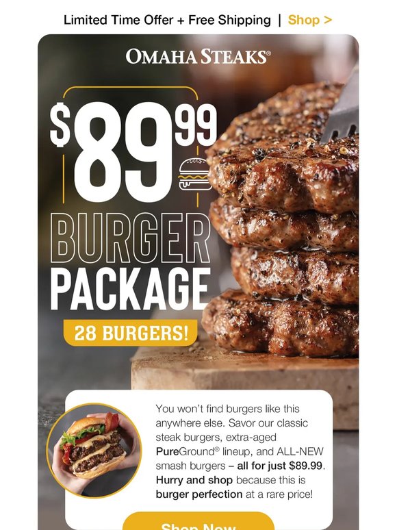 Limited Time: $89.99 burger package inside!