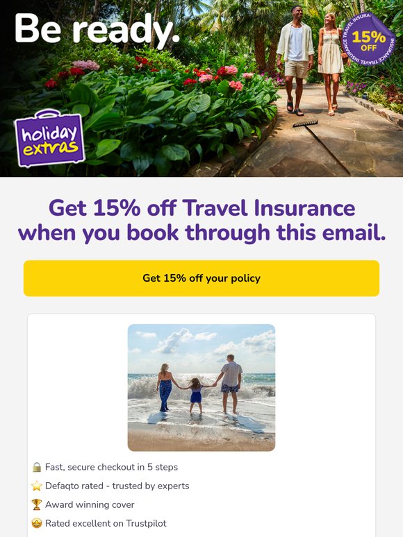 Get 15% off travel insurance when you book today 🌍