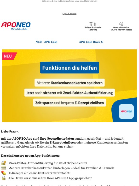 Mehr Funktionen für Sie – mit der APONEO App, liebe Frau —