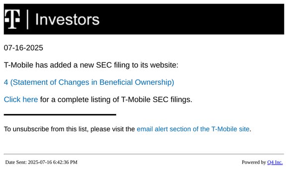 T-Mobile - 4 (Statement of Changes in Beneficial Ownership) SEC Filing