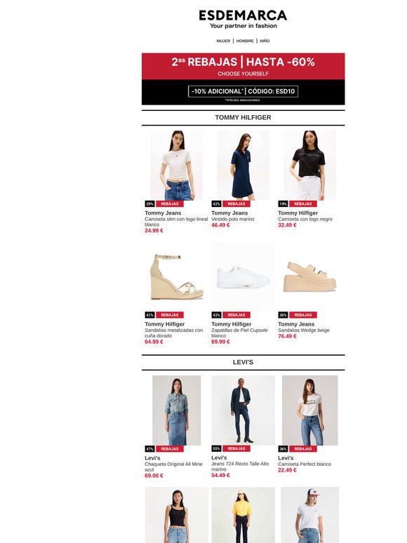 Lo mejor de Tommy Hilfiger, Levi’s y Tous… con hasta -60% en 2as Rebajas