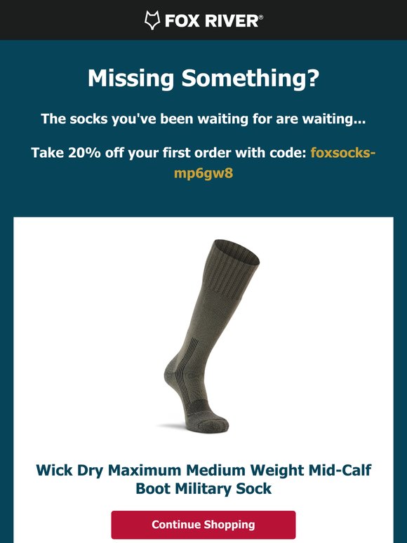 Is Wick Dry Maximum Medium Weight Mid-Calf Boot Military Sock the one that got away? Not anymore! 🎣