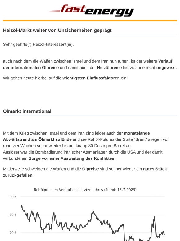Heizöl-Markt weiter von Unsicherheiten geprägt