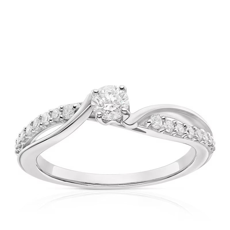 Engagement Ring 9ct White Gold Twist Solitaire 0.33ct Diamond Ring