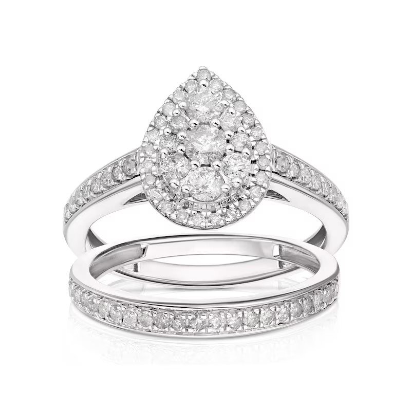 Engagement Ring Perfect Fit 9ct White Gold Total Pear Bridal Set 0.66ct Diamond Ring