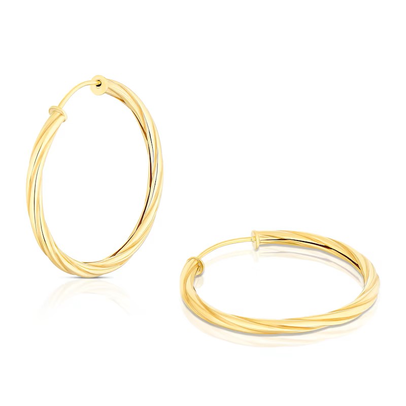 9ct Yellow Gold 20mm Twisted Sleeper Hoop Earrings
