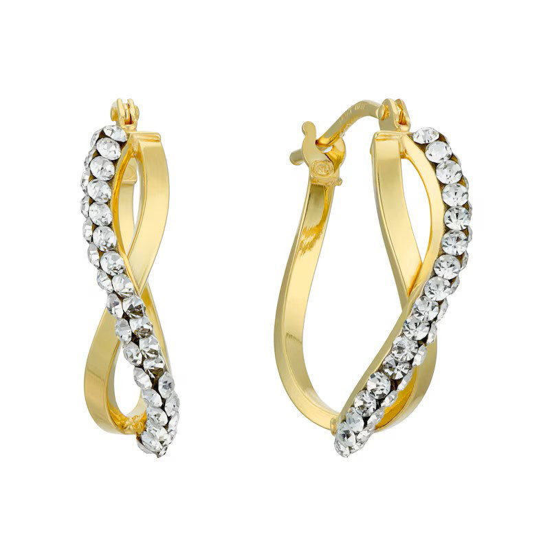 9ct Yellow Gold Crystal Infinity Hoop Earrings