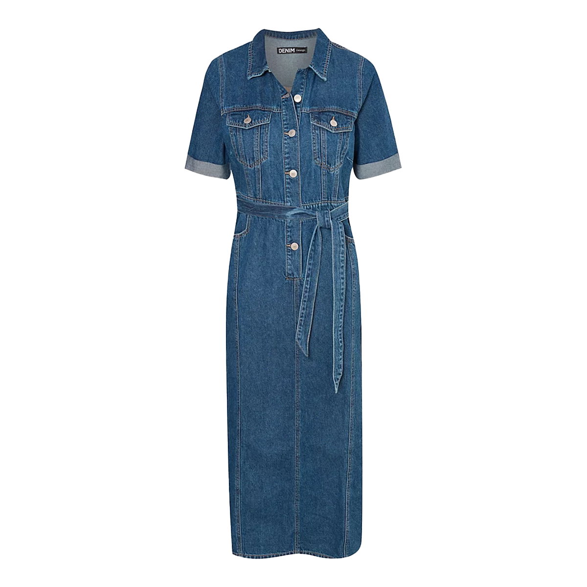 Mid Wash Short Sleeve Denim Midi Shirt Dress, £25
