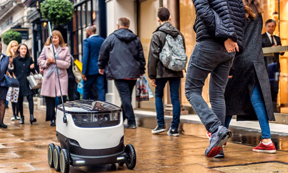 Starship robots like these used by DoorDash have been delivering food at Georgia Tech's Midtown Atlanta Campus since August. (Starship Technologies/TNS)