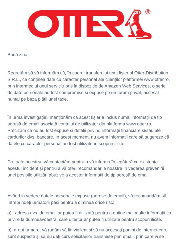 Notificare privind incident de securitate