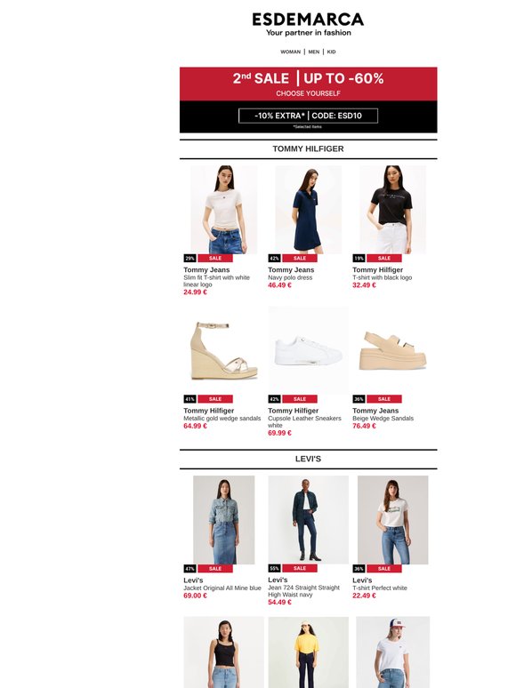 The best of Tommy Hilfiger, Levi's and Tous... with up to -60% off in 2nd Sale