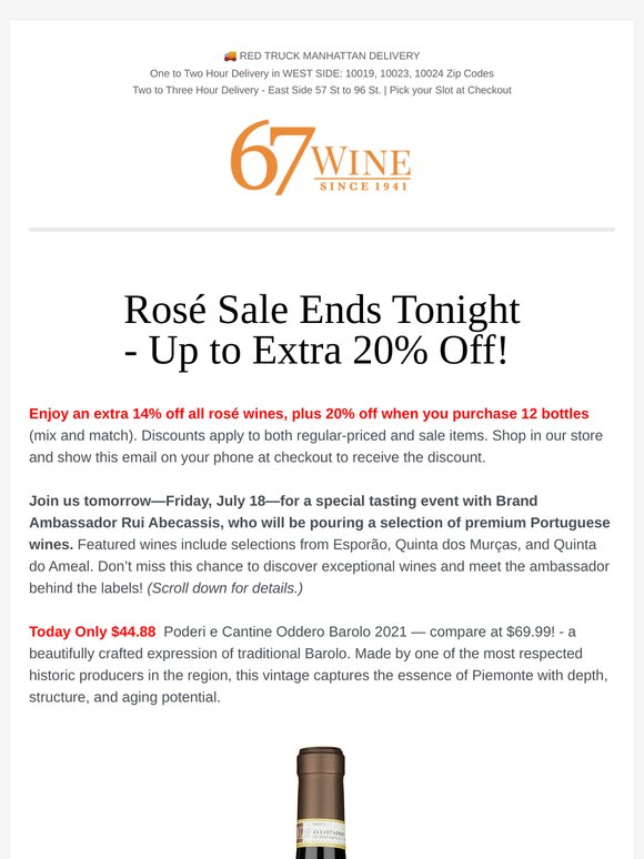 All Rosé On Sale! Plus, Oddero Barolo 2021 Only $44!