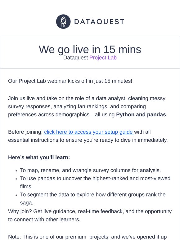 Dataquest Project Lab Starts In 15 Mins