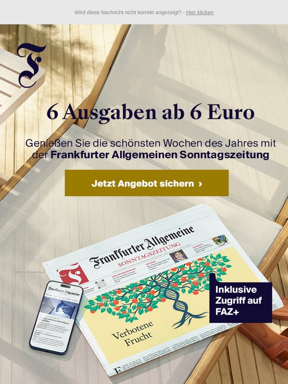 🏖️ 6 Wochen Sonntagszeitung ab 6 Euro! Jetzt Sommerpreis sichern.