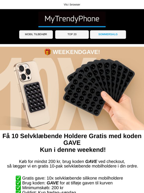 🎁 Sådan får du 10 selvklæbende holdere med din ordre