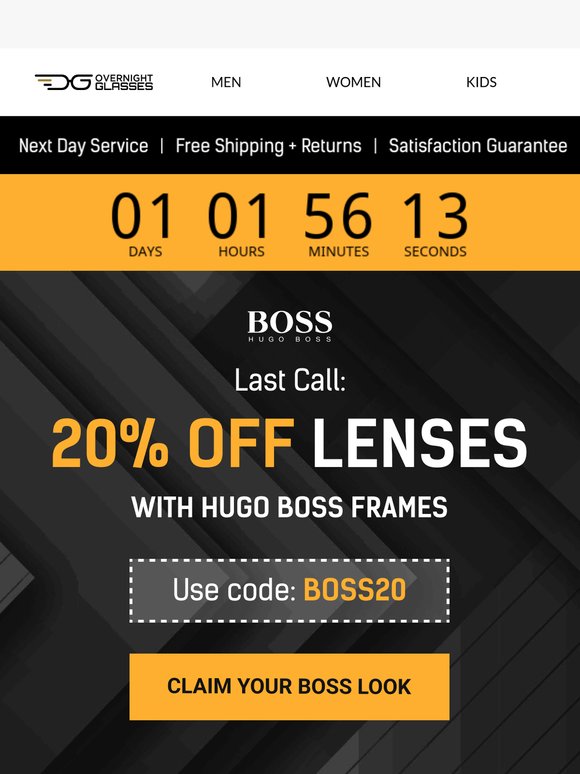 Final Hours: 20% OFF Lenses for Hugo Boss 🕶