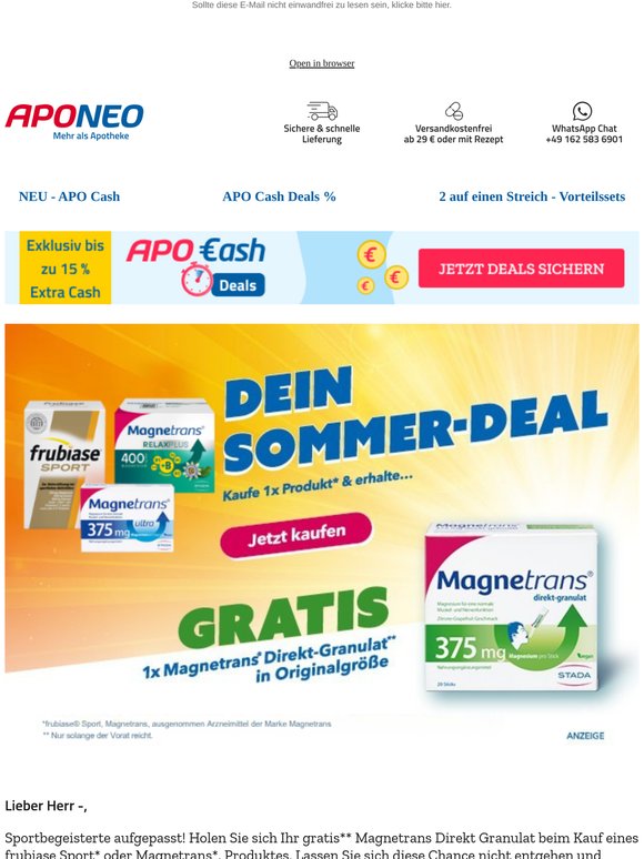 Deal für Sportbegeisterte - 20 % Extra-Rabatt** + gratis Magnetrans Direkt-Granulat in Originalgröße!