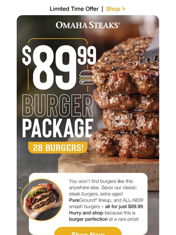 Clock’s ticking: $89.99 burger package!