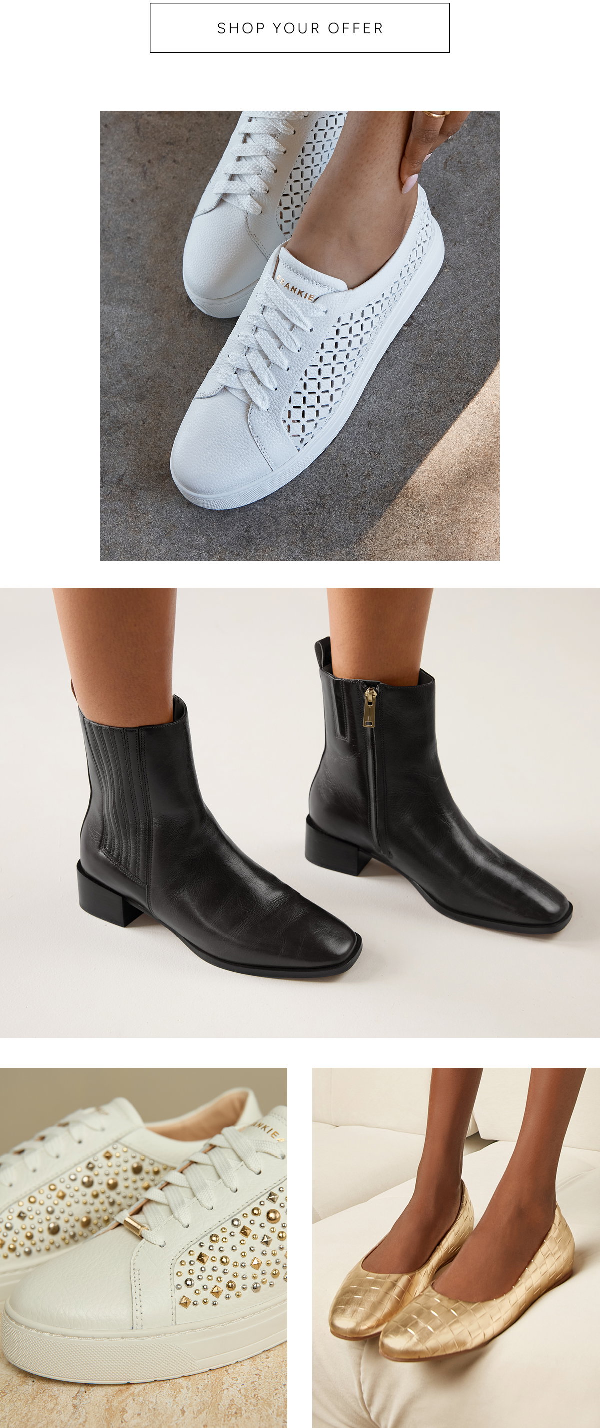 Shop Your Offer. Featuring Mim V White Lattice, Elliott Black, Mim V White Rock Stud and Dorset Gold Weave Emboss. 