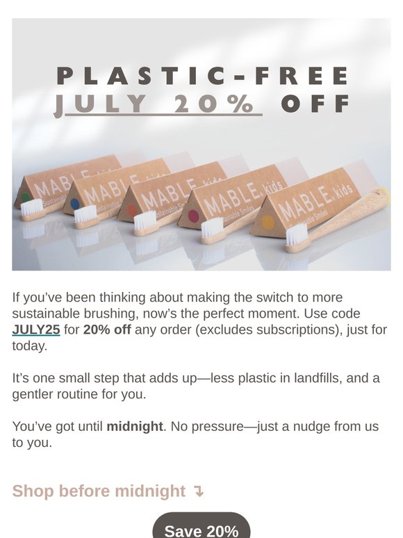 Ends Tonight: 20% Off for Plastic-Free July
