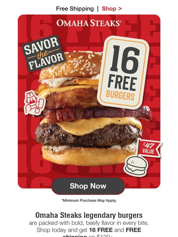 Get 16 FREE burgers & FREE shipping.