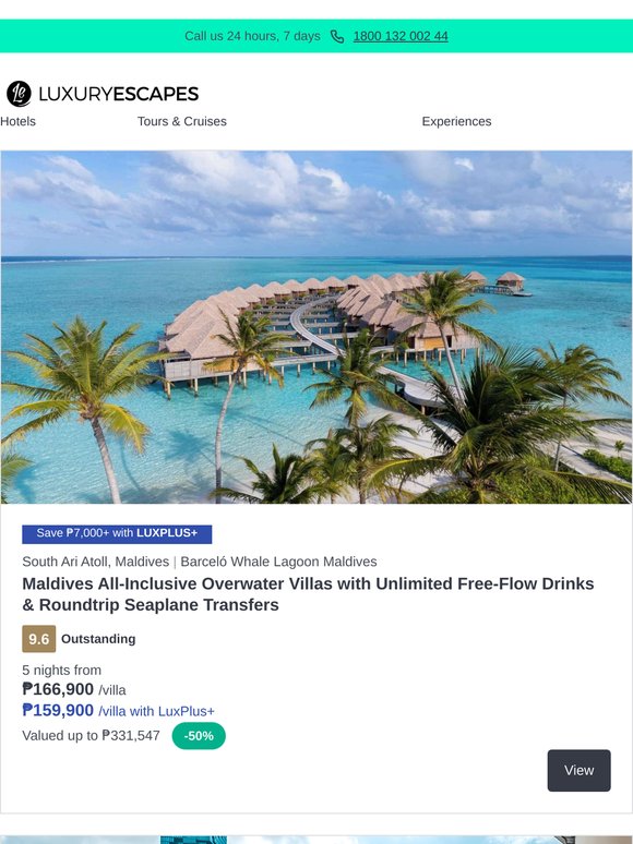 Maldives Island Paradise: All-Inclusive Overwater Villas w. Return Seaplane Transfers | Last Chance! Pullman Bangkok Glamour w. Club Lounge Access | Ending Soon: Kuala Lumpur Elegance